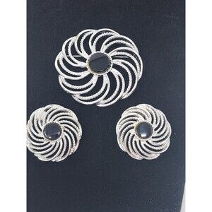 Vintage Signed Sarah Coventry Mystic Swirl Brooch & Clip On Earrings Set